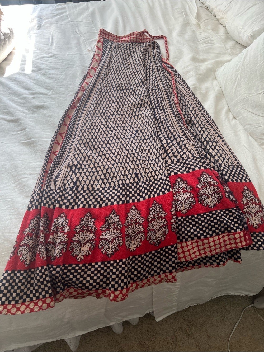 Authentic 1970s Vintage Patterned Maxi Wrap Skirt